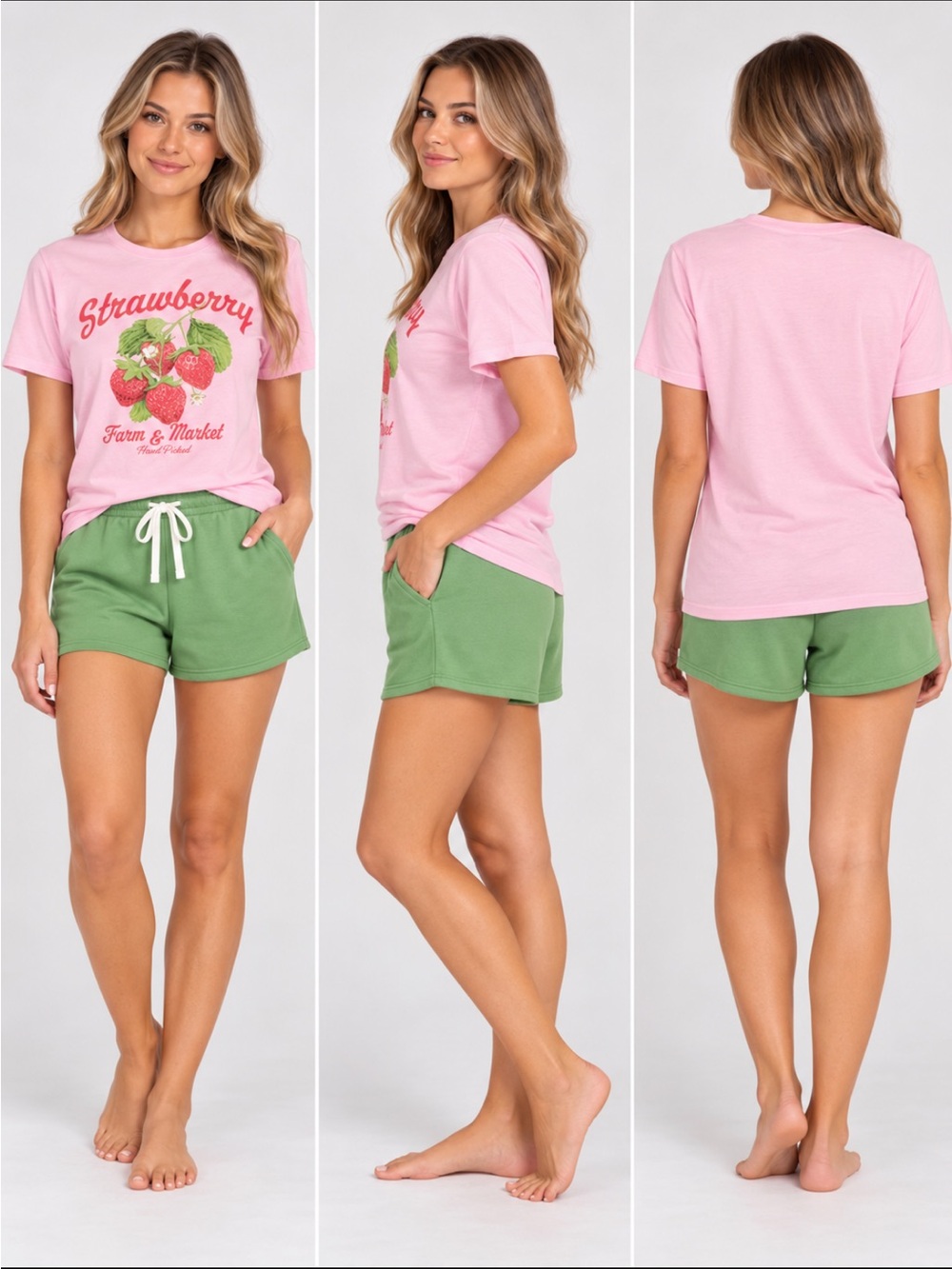 State of Mine PJ Tee & Short Set Cotton Top w/Lightweight Fleece Bottom Pockets